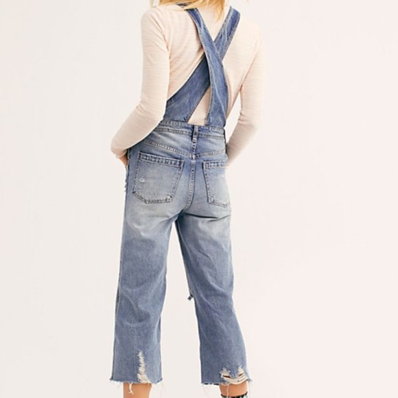 Free People Distressed boyfriend denim overalls - Picture 2 of 8